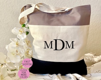 Personalized Canvas Tote Bag, Monogram Initial, Bridesmaid Gift