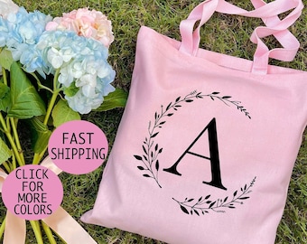 Personalized Initial Canvas Tote Bag, Bridesmaid Gift