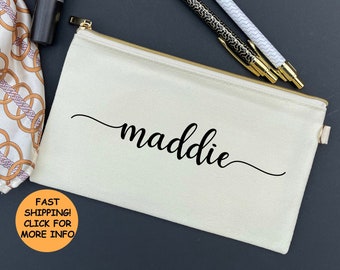 Personalized Make Up Bag,Toiletry Bag,Bags for Bridesmaids ,Best Friend Gift,Custom Pencil Case,Mom Gift,Teacher Gift(H-2.5 max W-7inc)