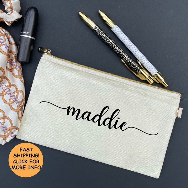 Personalized Make Up Bag,Toiletry Bag,Bags for Bridesmaids ,Best Friend Gift,Custom Pencil Case,Mom Gift,Teacher Gift(H-2.5 max W-7inc)
