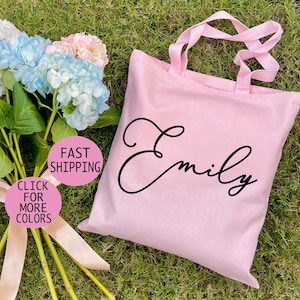 Personalized Tote Bag, Bridesmaid Tote, Bachelorette Beach Bridesmaid Gift for Women, Canvas Bag, Bachelorette Gift(Font14 )