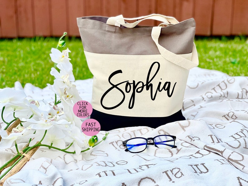 Personalized Tote Bag, Bridesmaid Totes,Name Tote,Canvas Bag, Bridesmaid Gift, Bachelorette Gift, Font 6 10 inch wide/ 6 inch height MAX image 1