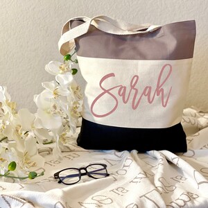 Personalized Tote Bag, Bridesmaid Totes,Name Tote,Canvas Bag, Bridesmaid Gift, Bachelorette Gift, Font 6 10 inch wide/ 6 inch height MAX image 3