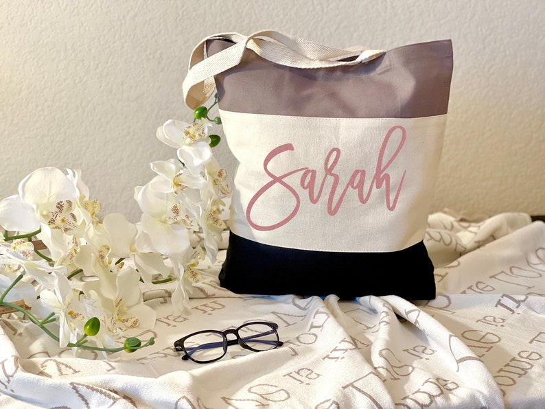 Personalized Tote Bag, Bridesmaid Totes,Name Tote,Canvas Bag, Bridesmaid Gift, Bachelorette Gift, Font 6 10 inch wide/ 6 inch height MAX image 3