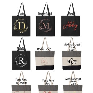 Personalized Tote Bag, Bridesmaid Totes,Name Tote,Canvas Bag, Bridesmaid Gift, Bachelorette Gift, Font 6 10 inch wide/ 6 inch height MAX image 6