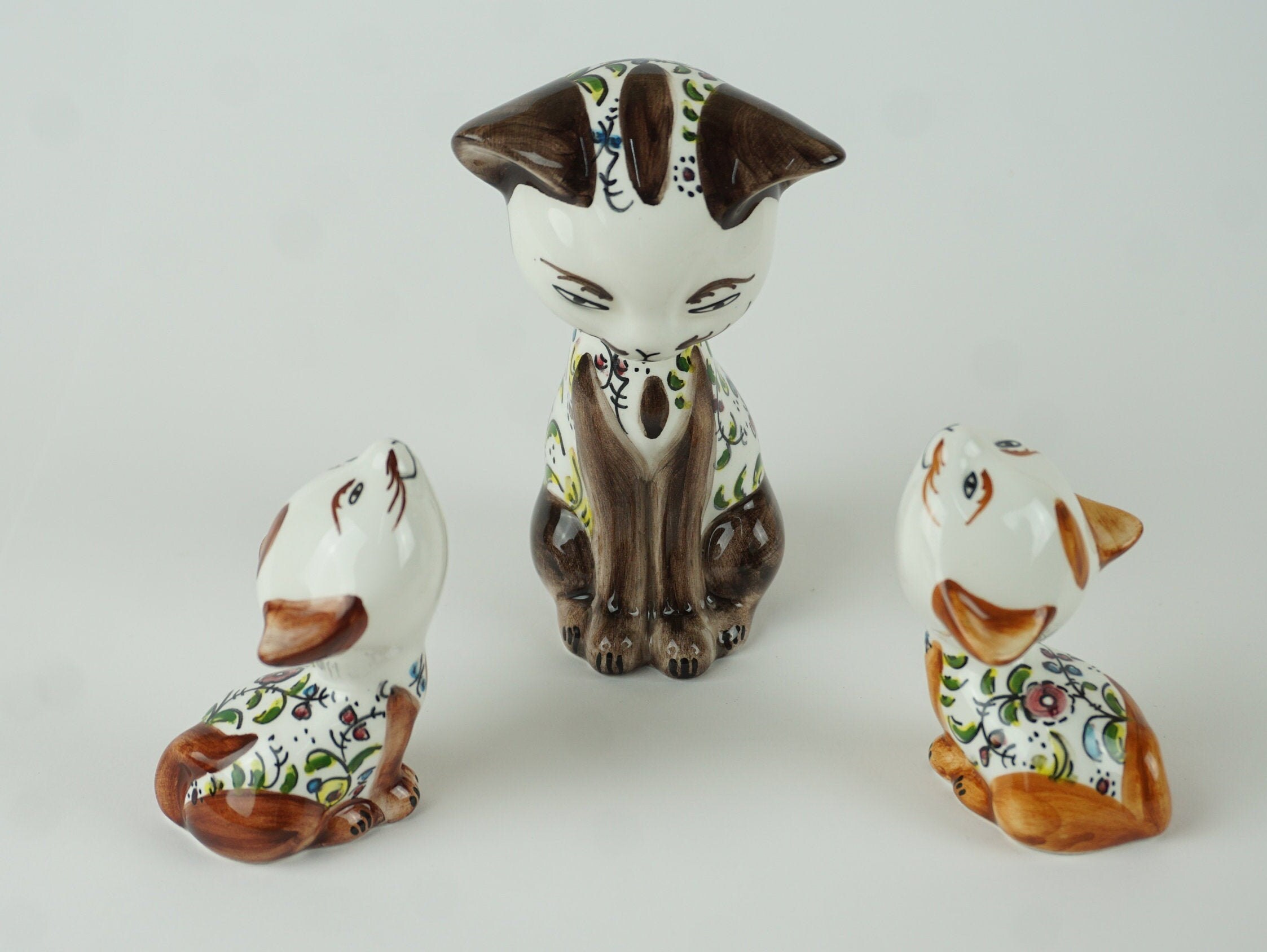 Set of 3 Ceramic Cats Etsy