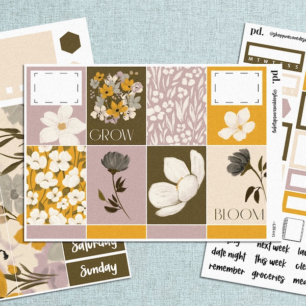 Gloomy Blooms Weekly Kit, Full Box Sticker Kit, Erin Condren, Spring/Fall Planner Spread, Happy Planner Stickers, Bullet Journal