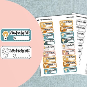 Electric Bill Sticker, Haushalt Aufkleber, Power Bill Tracker Aufkleber, Rechnungen Aufkleber Blatt, Planer Sticker Blatt