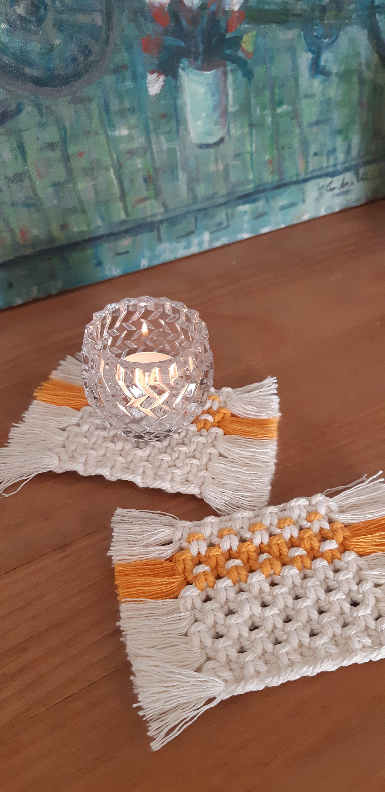 Lot de 2 Sous-Verres Faits-Main en Macramé 100% Coton Recyclé.