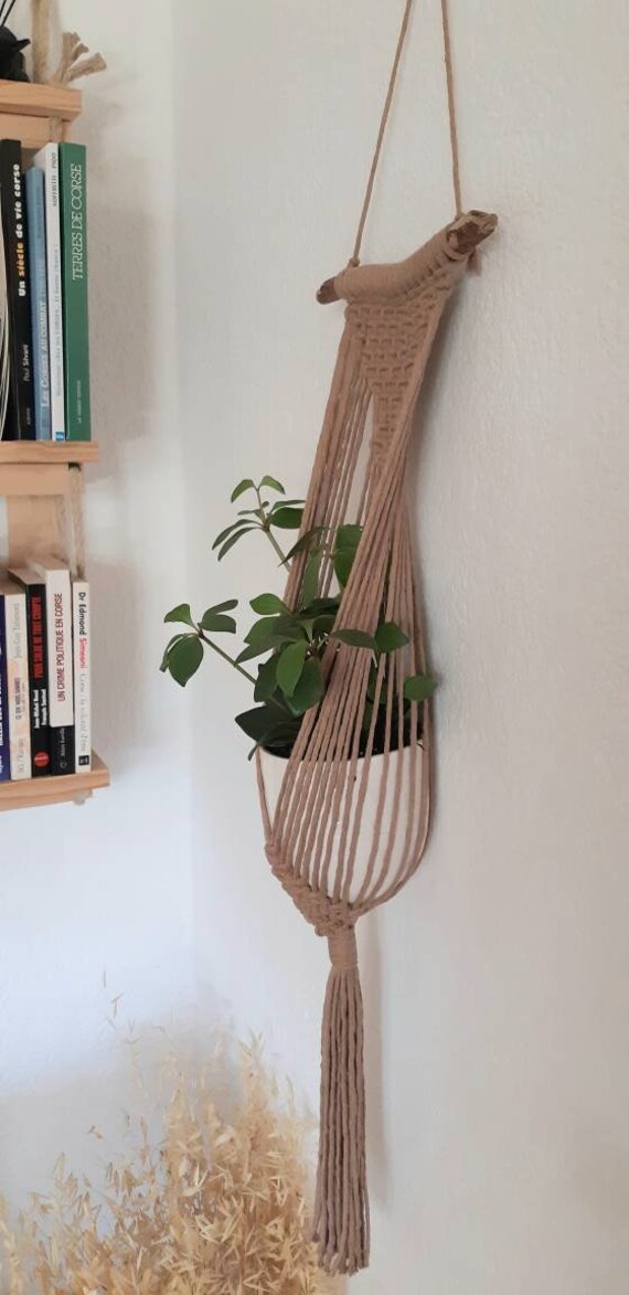 Cache-Pot Fait-Main en Macramé 100% Coton Recyclé | Plante et Pot Non-Inclus.