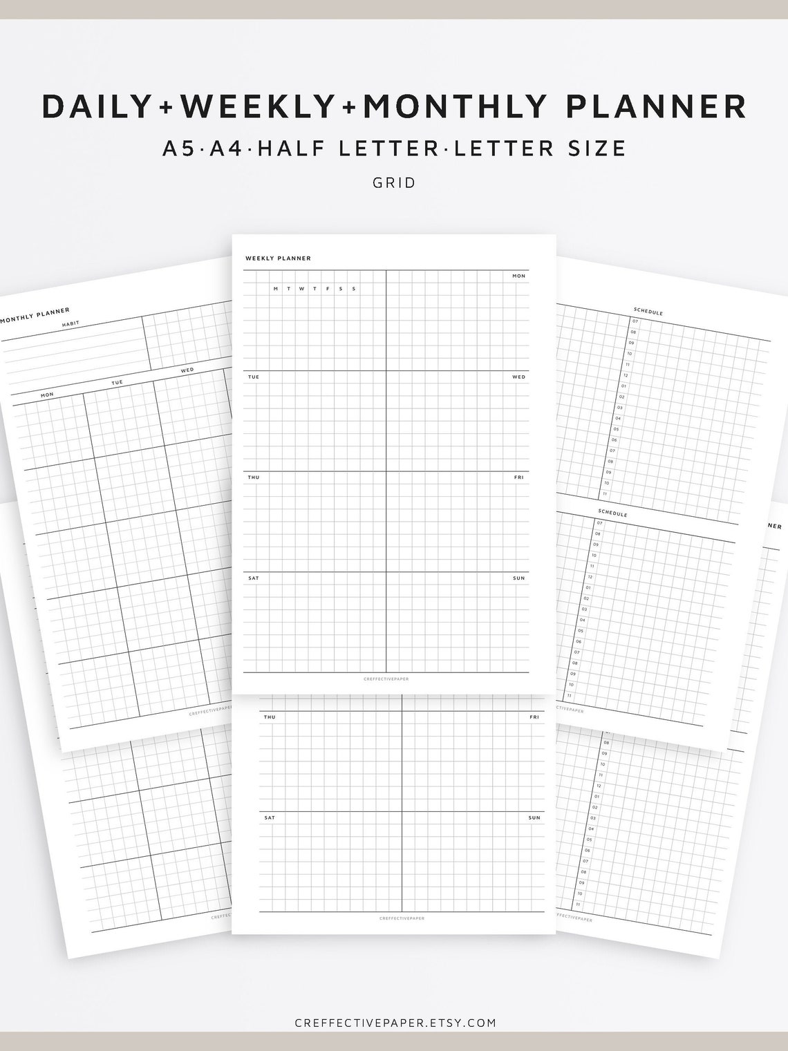 Grid DailyWeeklyMonthly Planner Set Printable Template Etsy