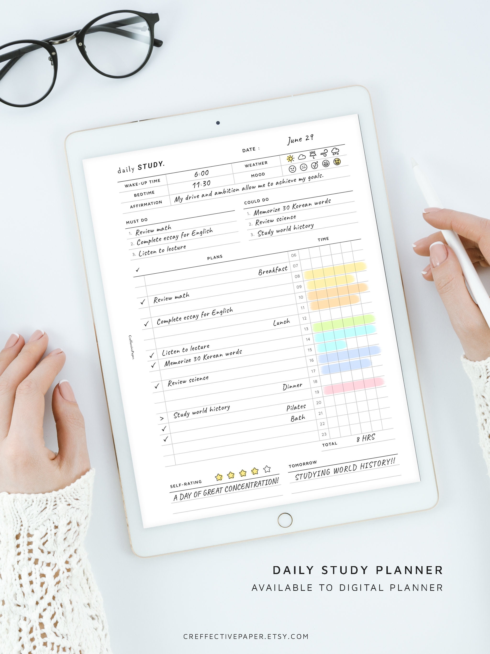 daily-study-planner-printable-template-10-minutes-study-etsy
