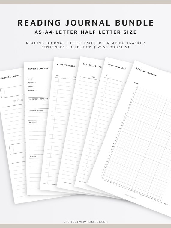 Reading Journal Printable Bundle Book Log Sentences Etsy