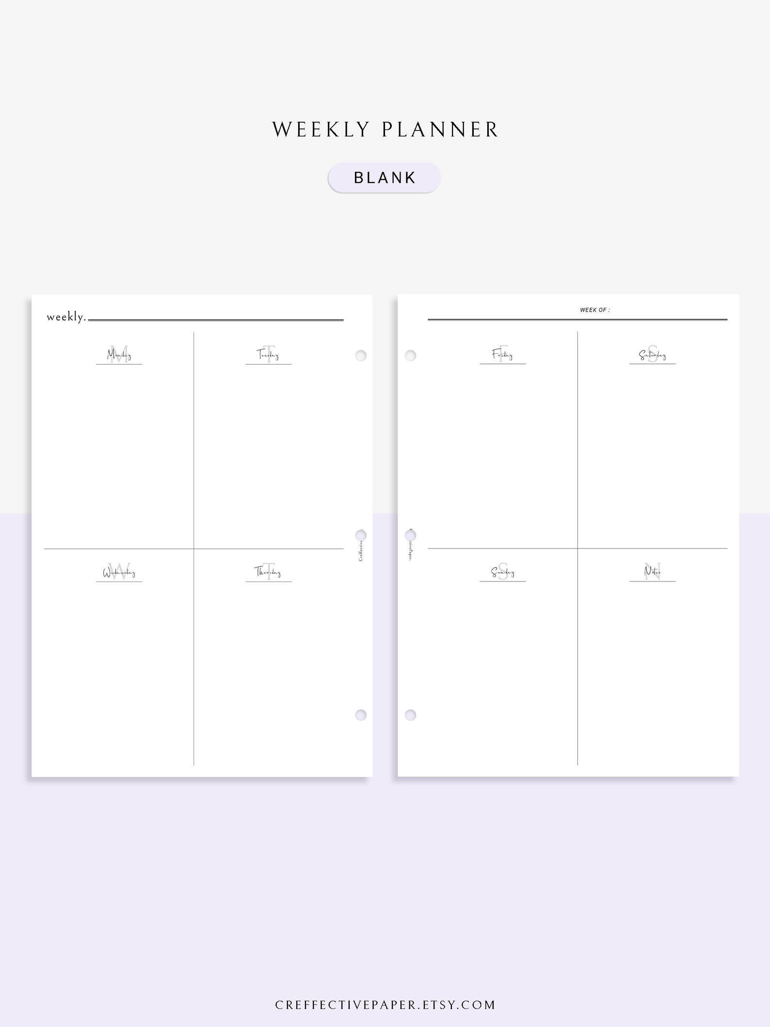 Minimalistische Wochenplaner Pdf Vorlage Blanko&Lined Layout | Etsy