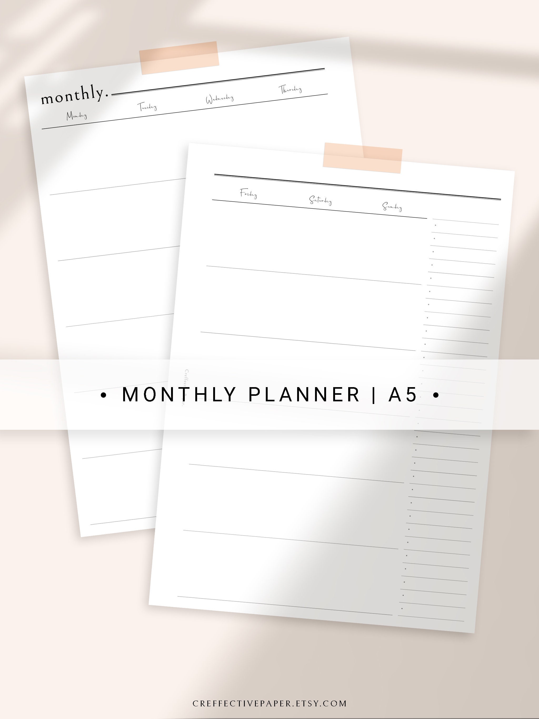 Minimal Monthly Planner Printable Template Month on 2 Pages | Etsy