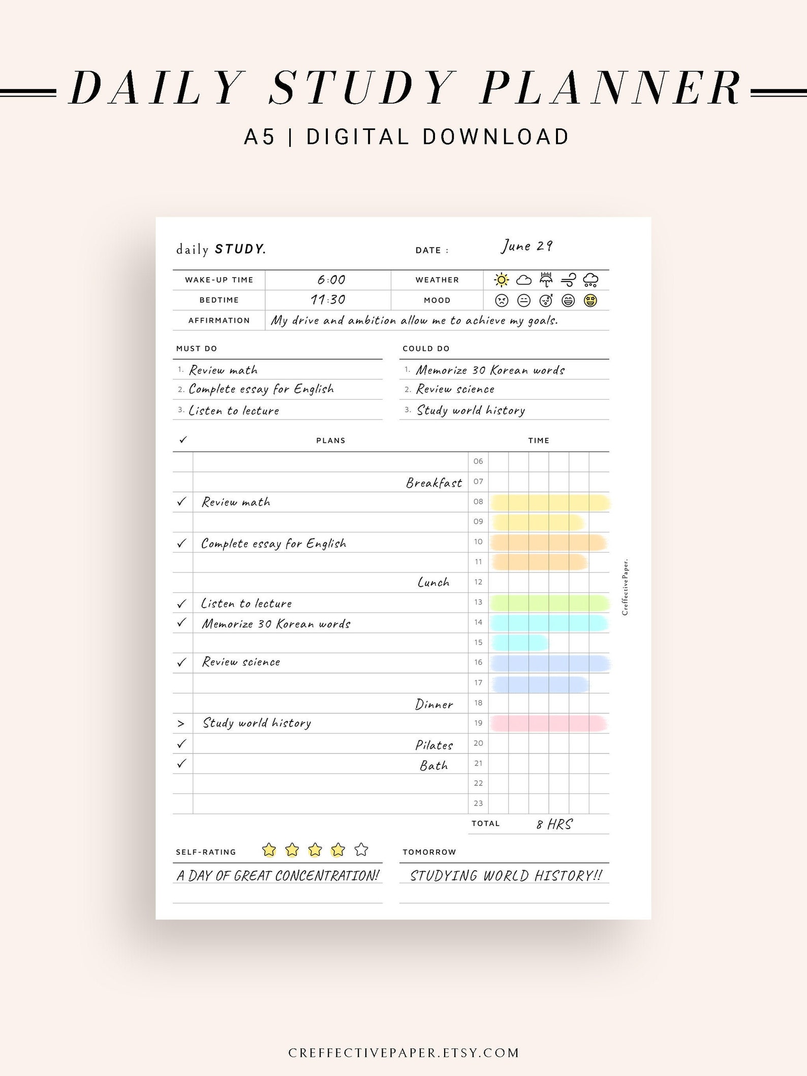 Daily Study Session Planner Printable 10 Minutes Study Etsy Daily study session planner printable 10 minutes study etsy