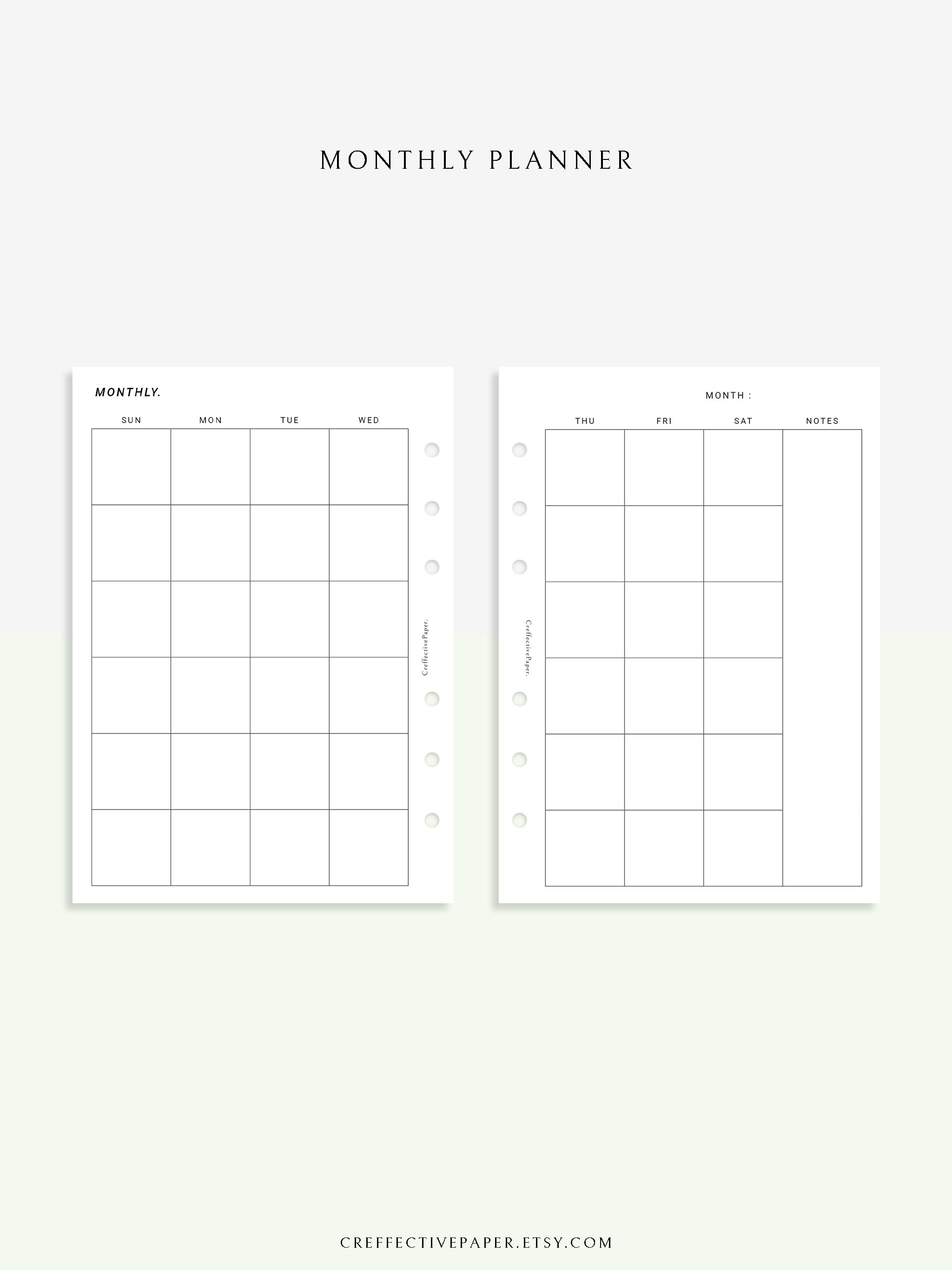Monthly A6 Planner Inserts Printable Template PDF Monthly Etsy