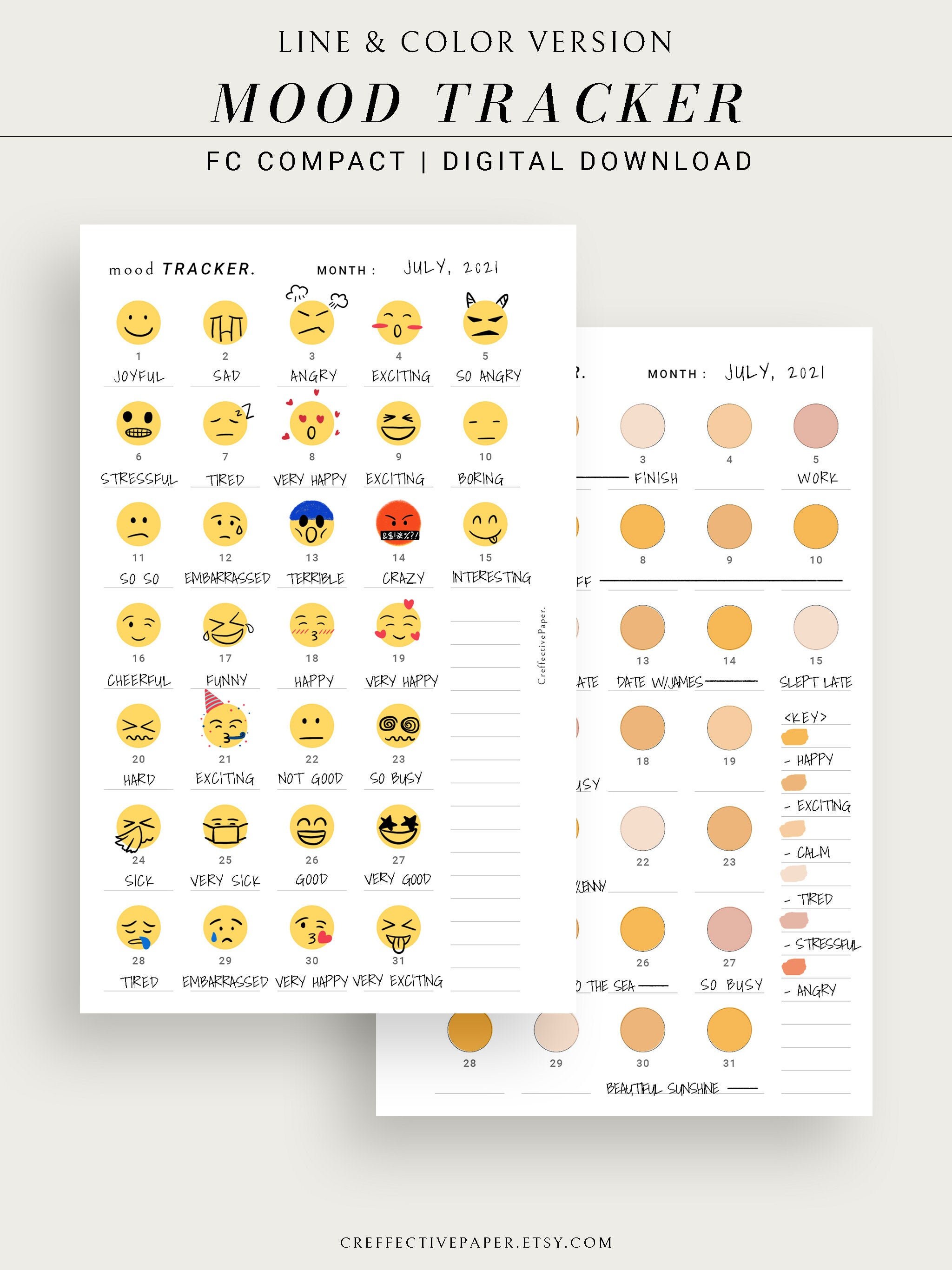 Monthly Emoji Mood Tracker Printable Template for Bullet Etsy