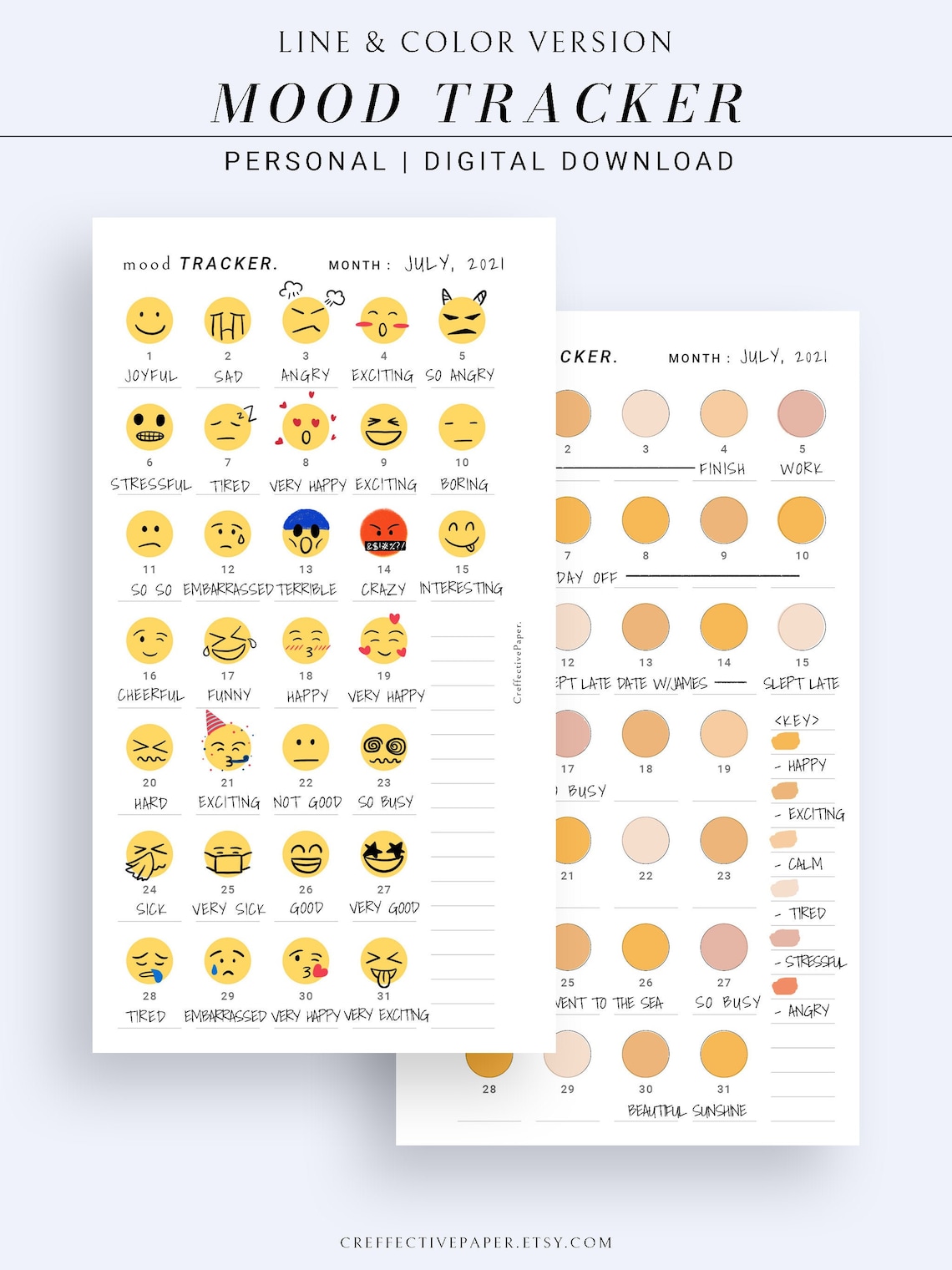 Monthly Emoji Mood Tracker Printable Template for Bullet | Etsy