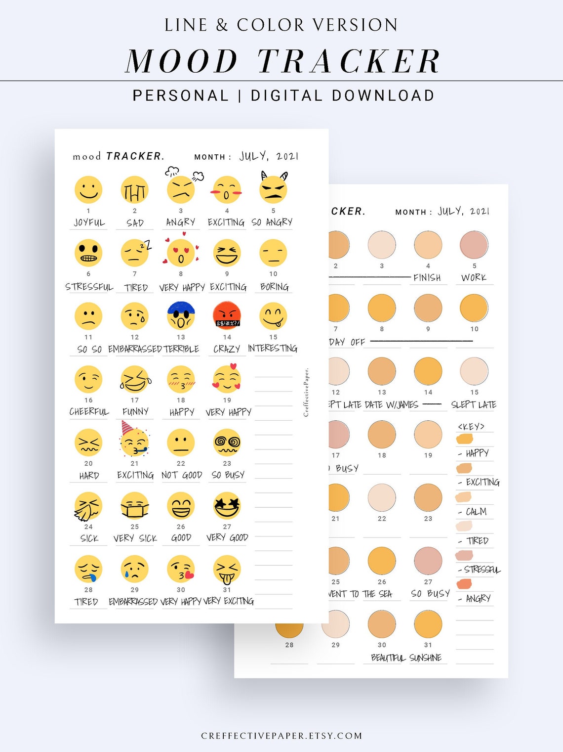 Monthly Emoji Mood Tracker Printable Template for Bullet | Etsy