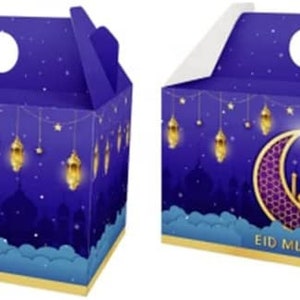 Pack of 12 Eid Mubarak Small Gift Bag Party Decoration Supplies Blue ( Ramadan Eid Event)