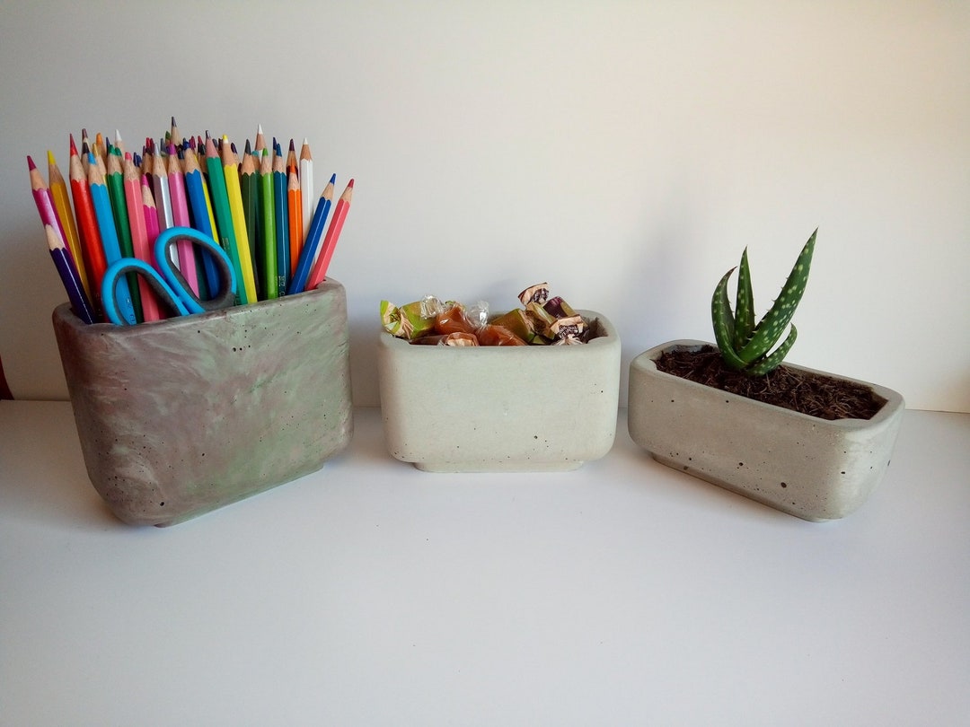 Image showcasing Set of 3 R Concrete Pots Complete Collection for a Unique Decoration - Etsy
