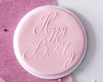 Happy birthday embosser, cookie biscuit stamp, cake decorating, fondant icing.