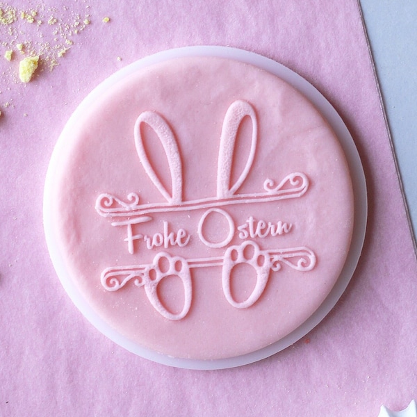 Frohe ostern bunny embosser, biscuit biscuit stamp, décoration de gâteau, glaçage fondant.