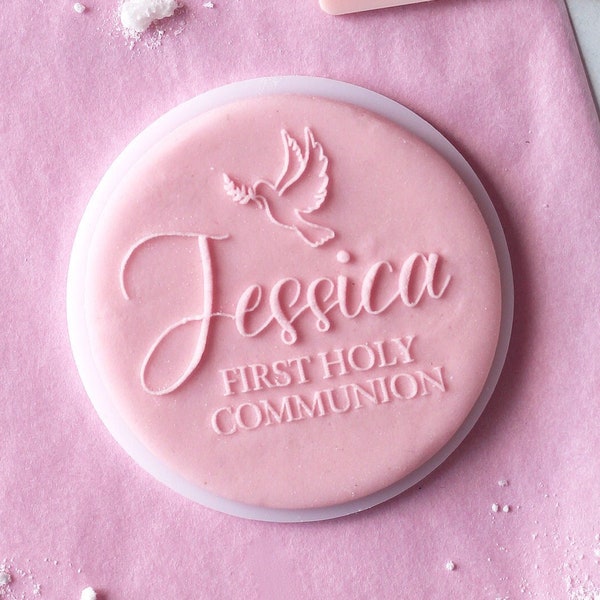 Name + FIRST HOLY COMMUNION embosser, cookie biscuit stamp, cake decorating, fondant icing