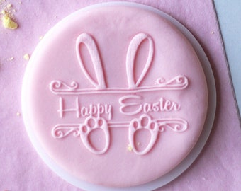 Happy Easter bunny embosser, cookie biscuit stamp, cake decorating, fondant icing.