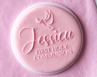 Name + FIRST HOLY COMMUNION embosser, cookie biscuit stamp, cake decorating, fondant icing