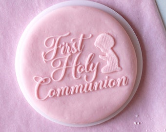 First Holy Communion with boy embosser, cookie biscuit stamp, cake decorating, fondant icing