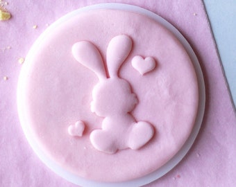 Bunny with small hearts embosser, cookie biscuit stamp, cake decorating, fondant icing.