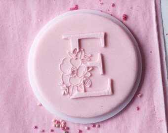 Floral E Letter embosser, cookie biscuit stamp, cake decorating, fondant icing.