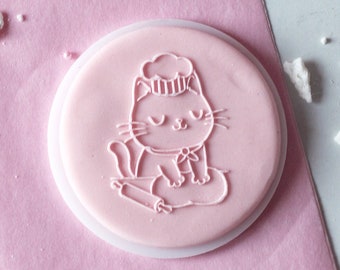 Cute Cat Baker embosser cookie biscuit stamp cake decorating fondant icing.
