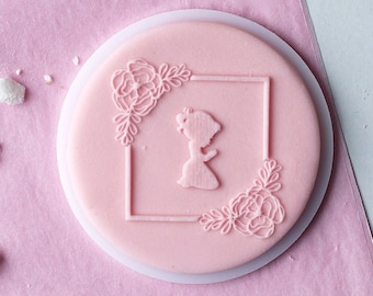 Communion girl in flowers embosser, cookie biscuit stamp, cake decorating, fondant icing.