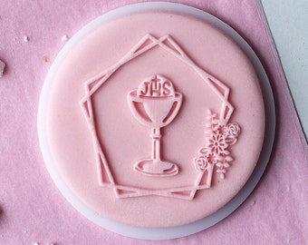 Communion chalice in flowers embosser, cookie biscuit stamp, cake decorating, fondant icing.