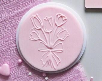 Bouquet of tulips embosser, cookie biscuit stamp, cake decorating, fondant icing.