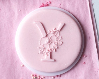 Floral Y Letter embosser, cookie biscuit stamp, cake decorating, fondant icing.
