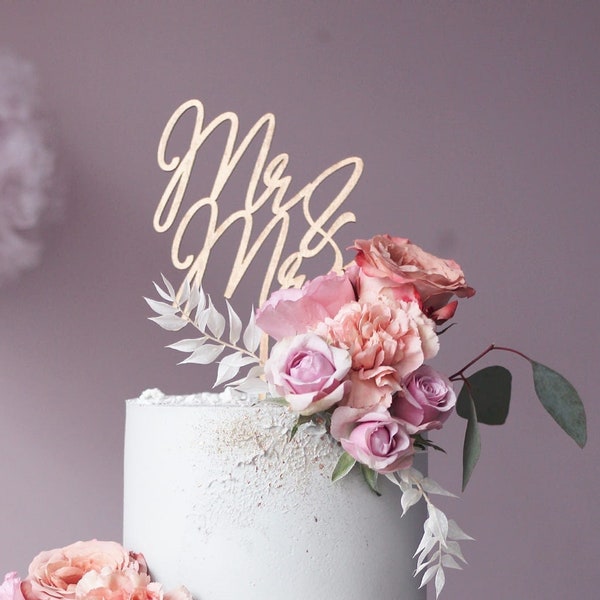 Topper moderne Mr&Mrs | Haut de forme de gâteau Mr Mrs | Cake topper Mr Mrs version moderne | haut de forme de mariage