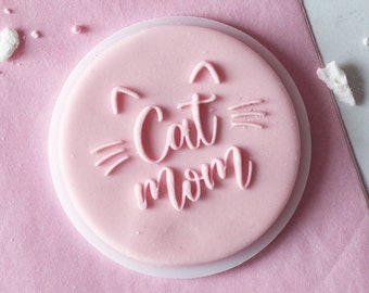 Cute Cat Mom inscription embosser, cookie biscuit stamp, cake decorating, fondant icing.