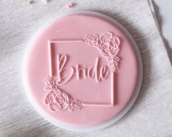 Bride floral frame embosser, cookie biscuit stamp, cake decorating, fondant icing.