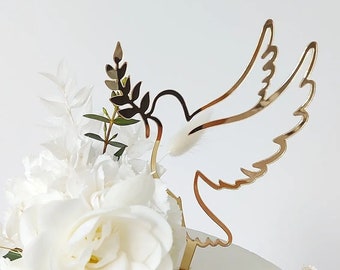 Cake Topper pour première communion « Colombe avec branche » | Décoration de gâteau « Colombe avec branche » pour communion | Topper occasionnel "Colombe avec branche"