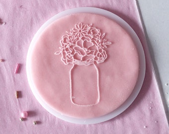 Flowers in a vase embosser, cookie biscuit stamp, cake decorating, fondant icing.