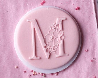 Floral M Letter embosser, cookie biscuit stamp, cake decorating, fondant icing.