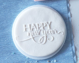 Happy new year inscription embosser, cookie biscuit stamp, cake decorating, fondant icing.