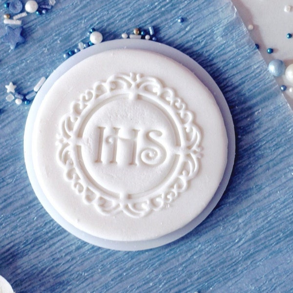 Elegant ihs communion embosser, cookie biscuit stamp, cake decorating, fondant icing.