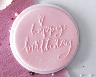 Happy birthday heart embosser, cookie biscuit stamp, cake decorating, fondant icing.