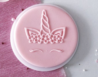 Floral unicorn embosser, cookie biscuit stamp, cake decorating, fondant icing.