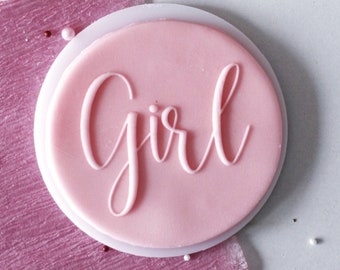 Girl inscription embosser, cookie biscuit stamp, cake decorating, fondant icing.